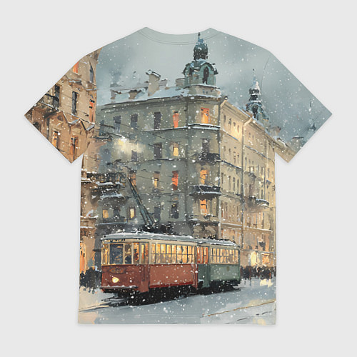 Мужская футболка Трамваи в зимнем Санкт-Петербурге / 3D-принт – фото 2