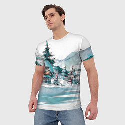 Футболка мужская Дома и елки - Новый год, цвет: 3D-принт — фото 2