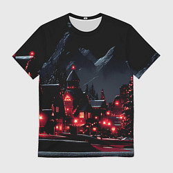 Футболка мужская Новогодняя ночь и красные гирлянды, цвет: 3D-принт