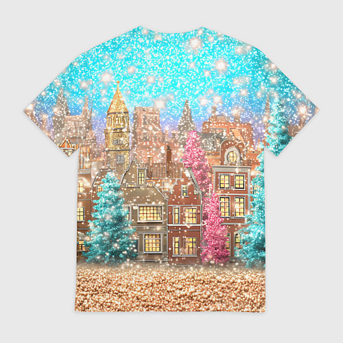 Мужская футболка Новогодний город в блестках / 3D-принт – фото 2