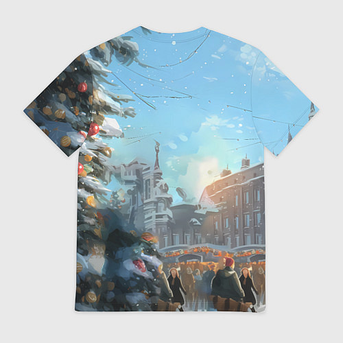 Мужская футболка Лошадка на новогодней площади / 3D-принт – фото 2