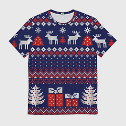 Мужская футболка Новогодний вязаный паттерн