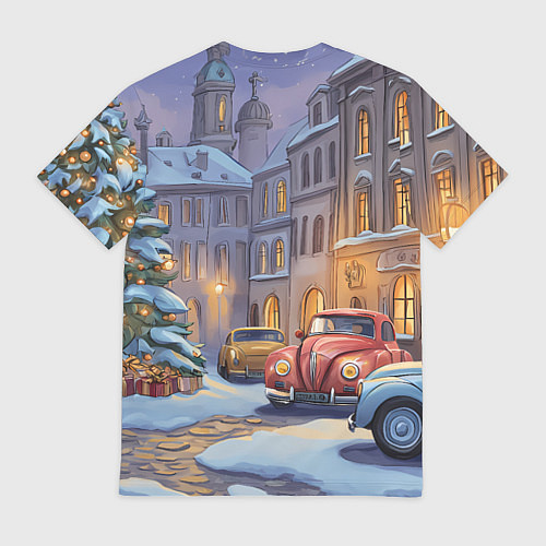 Мужская футболка Новогодний снежный двор / 3D-принт – фото 2