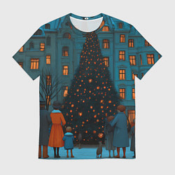 Футболка мужская Люди встречают новый год во дворе, цвет: 3D-принт
