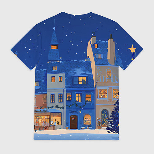 Мужская футболка Синяя новогодняя елочка во дворе / 3D-принт – фото 2