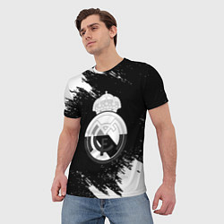 Футболка мужская Реал Мадрид черно белые краски, цвет: 3D-принт — фото 2