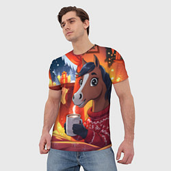 Футболка мужская Лошадка зимним вечером, цвет: 3D-принт — фото 2
