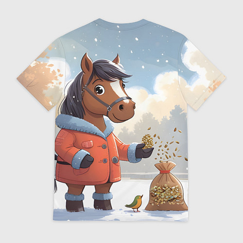 Мужская футболка Лошадка на зимней прогулке / 3D-принт – фото 2