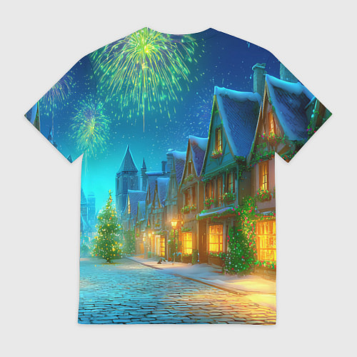 Мужская футболка Новогодняя лошадка жует елочные ветки / 3D-принт – фото 2