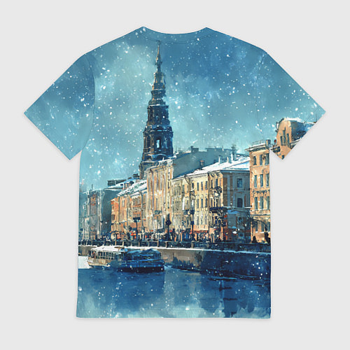Мужская футболка Снегопад в Санкт-Петербурге / 3D-принт – фото 2