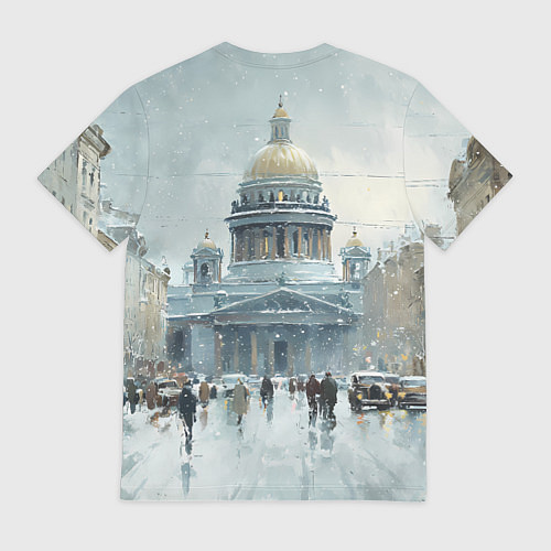 Мужская футболка Санкт-Петербург зимний пейзаж / 3D-принт – фото 2