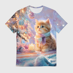 Футболка мужская Маленький котенок встречает Новый год, цвет: 3D-принт