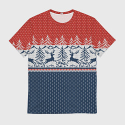 Футболка мужская Вязаный узор с оленями, цвет: 3D-принт