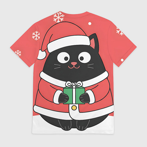 Мужская футболка Новогодний котик с подарком / 3D-принт – фото 2