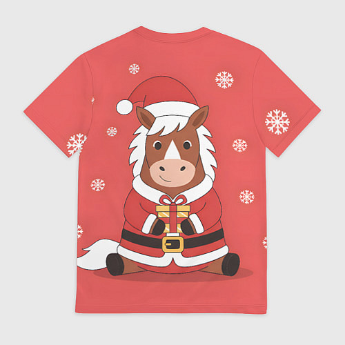 Мужская футболка Новогодняя лошадка с подарком / 3D-принт – фото 2