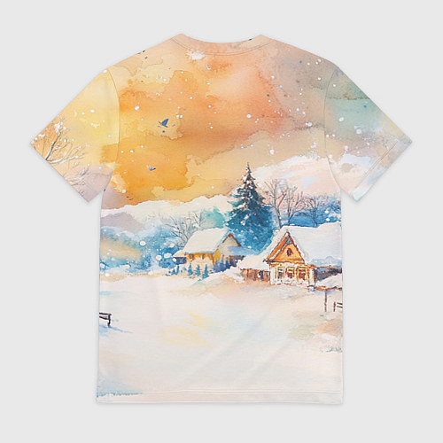 Мужская футболка Новогодняя тройка лошадей с мандаринами / 3D-принт – фото 2