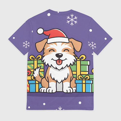 Мужская футболка Новогодняя собачка с подарками / 3D-принт – фото 2