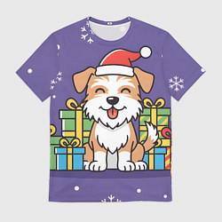 Футболка мужская Новогодняя собачка с подарками, цвет: 3D-принт