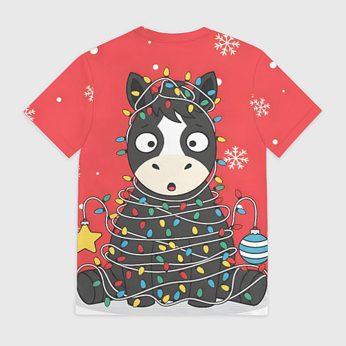 Мужская футболка Лошадка в новогодних огоньках / 3D-принт – фото 2