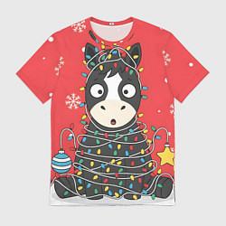 Футболка мужская Лошадка в новогодних огоньках, цвет: 3D-принт
