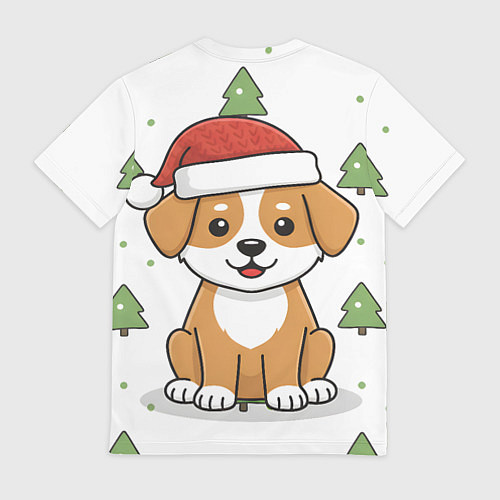 Мужская футболка Новогодняя собачка в шапочке / 3D-принт – фото 2