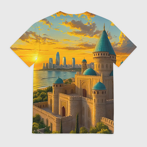 Мужская футболка Баку сплетение эпох на закате / 3D-принт – фото 2