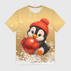 Футболка мужская Пингвинчик с новогодним шаром, цвет: 3D-принт