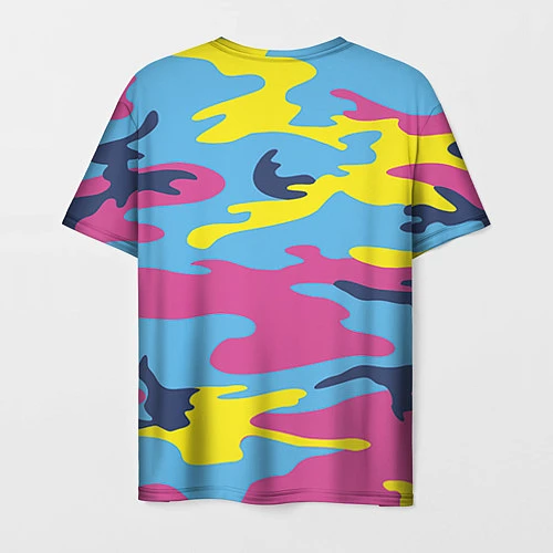 Мужская футболка Камуфляж: голубой/розовый/желтый / 3D-принт – фото 2