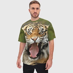 Футболка оверсайз мужская Удивленный тигр, цвет: 3D-принт — фото 2