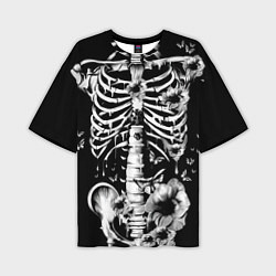 Мужская футболка оверсайз Floral Skeleton