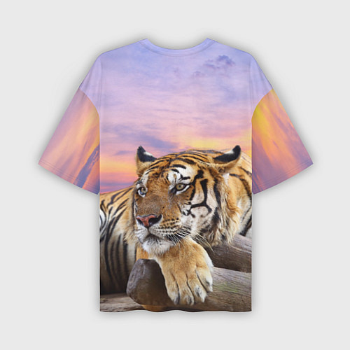 Мужская футболка оверсайз Тигр на закате / 3D-принт – фото 2