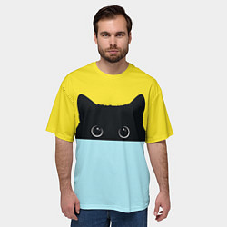 Футболка оверсайз мужская Черный кот выглядывает, цвет: 3D-принт — фото 2