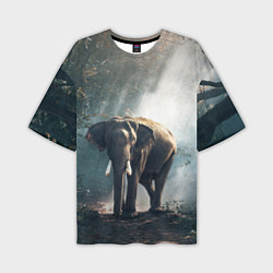 Мужская футболка оверсайз Слон в лесу