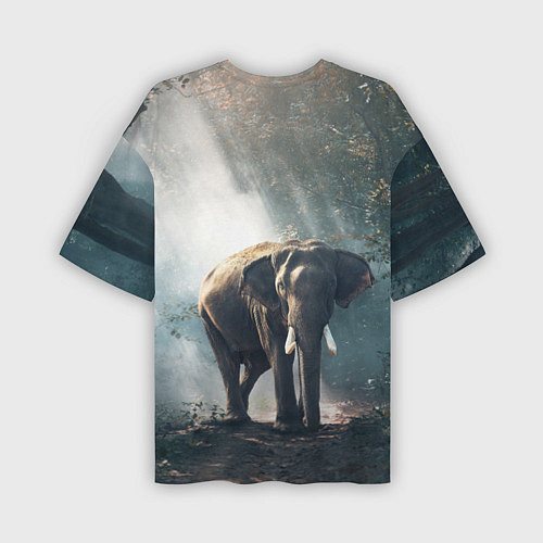 Мужская футболка оверсайз Слон в лесу / 3D-принт – фото 2