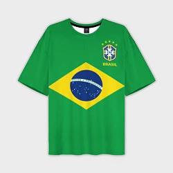 Футболка оверсайз мужская Сборная Бразилии: зеленая, цвет: 3D-принт