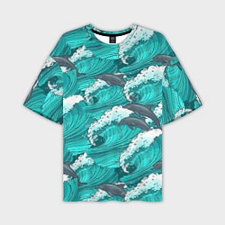 Мужская футболка оверсайз Лазурные дельфины