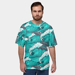 Футболка оверсайз мужская Лазурные дельфины, цвет: 3D-принт — фото 2