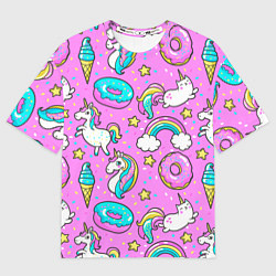 Футболка оверсайз мужская Сказочные единороги, цвет: 3D-принт