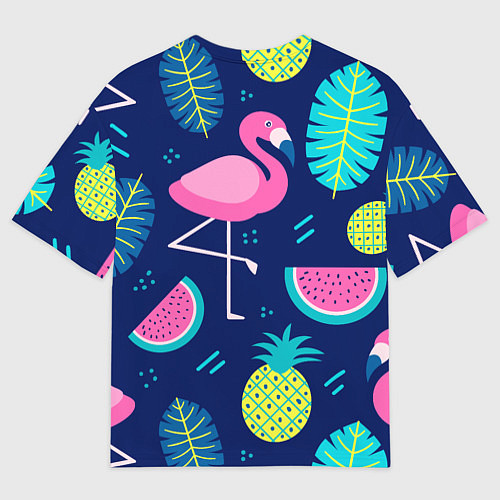 Мужская футболка оверсайз Фруктовый фламинго / 3D-принт – фото 2