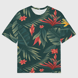 Мужская футболка оверсайз Зеленые тропики