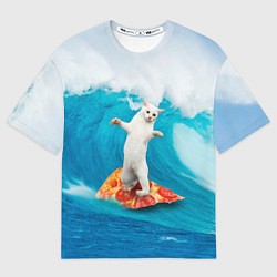 Мужская футболка оверсайз Кот-серфер