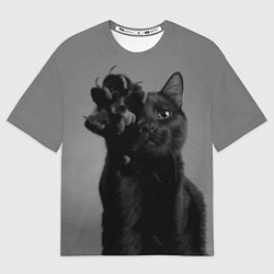 Футболка оверсайз мужская Черный котик, цвет: 3D-принт