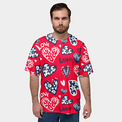 Футболка оверсайз мужская Сердечки - паттерн, цвет: 3D-принт — фото 2