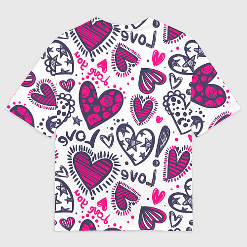 Мужская футболка оверсайз Love - pink hearts / 3D-принт – фото 2