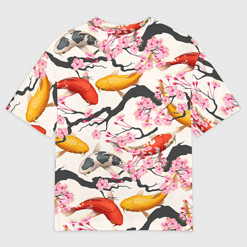 Мужская футболка оверсайз Карпы кои в сакуре / 3D-принт – фото 2