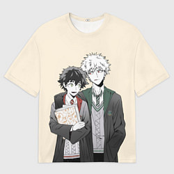 Футболка оверсайз мужская Изуку и Кацуки косплеют Хогвартс, цвет: 3D-принт