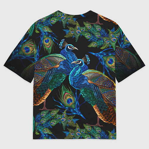 Мужская футболка оверсайз Павлины - вышивка гладью / 3D-принт – фото 2