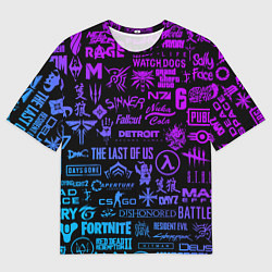 Мужская футболка оверсайз Неоновые лого игр