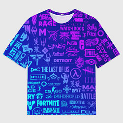 Футболка оверсайз мужская Неоновые геймерские лого, цвет: 3D-принт