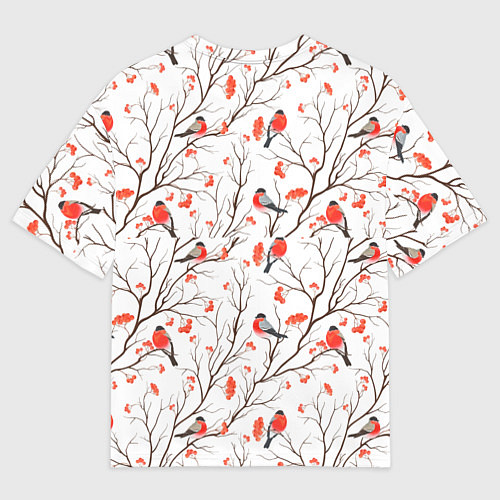 Мужская футболка оверсайз Снегири в зимнем лесу / 3D-принт – фото 2